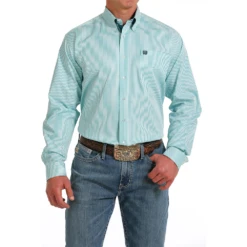 Cinch Men's White Stripe Button Down Shirt MTW1105580 -RodeoGearShop blue1