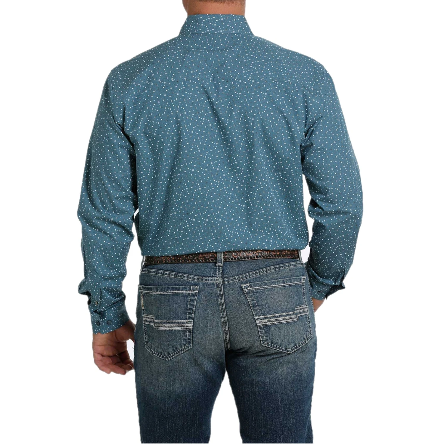 Cinch Men's Basic Weave Print Tea Blue Button Down Shirt MTW1347029 4 Cinch Men's Basic Weave Print Tea Blue Button Down Shirt MTW1347029 - Image 2