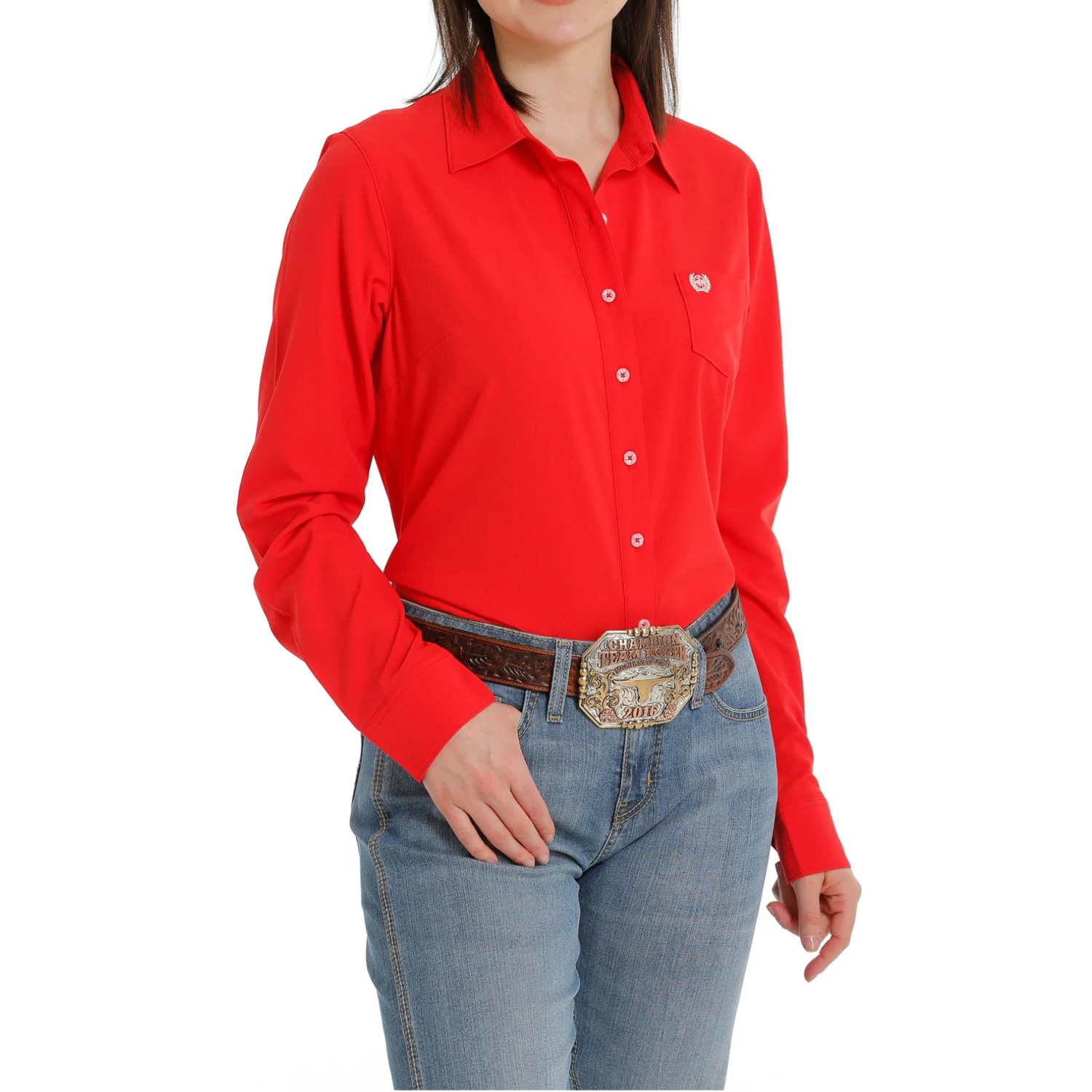 Cinch® Ladies Solid Red Button Down Shirt MSW9163012 3 Cinch® Ladies Solid Red Button Down Shirt MSW9163012