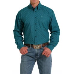 Cinch Men's Teal Diamond Print Button Down Shirt MTW1105579 7 Cinch Men's Teal Diamond Print Button Down Shirt MTW1105579 -RodeoGearShop teal1