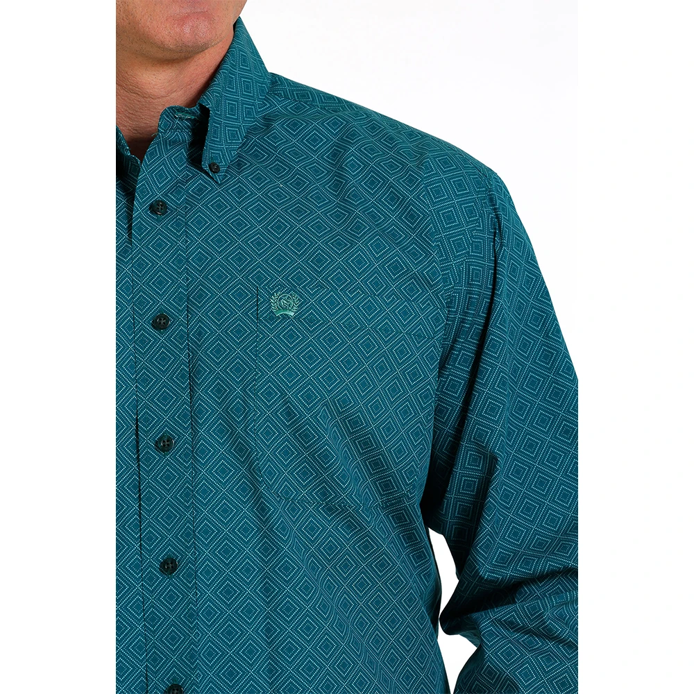 Cinch Men's Teal Diamond Print Button Down Shirt MTW1105579 4 Cinch Men's Teal Diamond Print Button Down Shirt MTW1105579 - Image 2