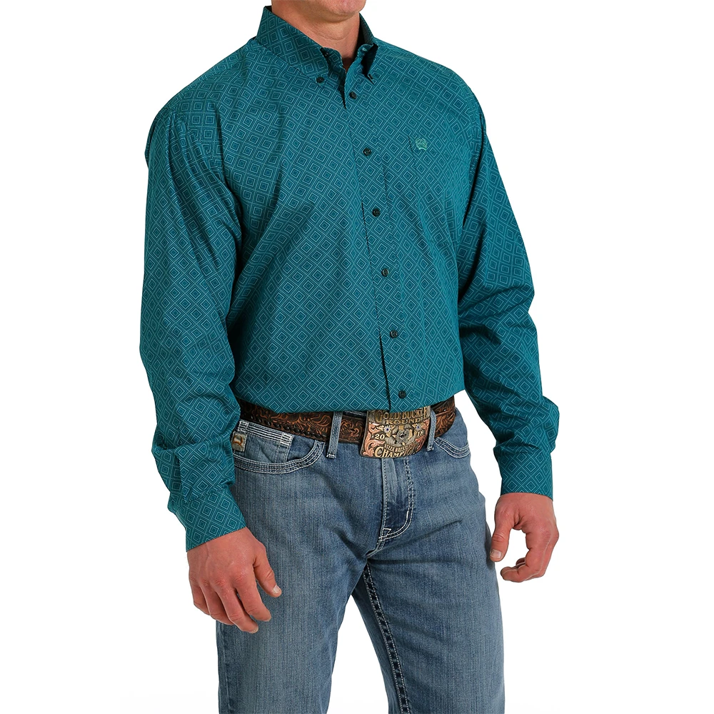 Cinch Men's Teal Diamond Print Button Down Shirt MTW1105579 3 Cinch Men's Teal Diamond Print Button Down Shirt MTW1105579